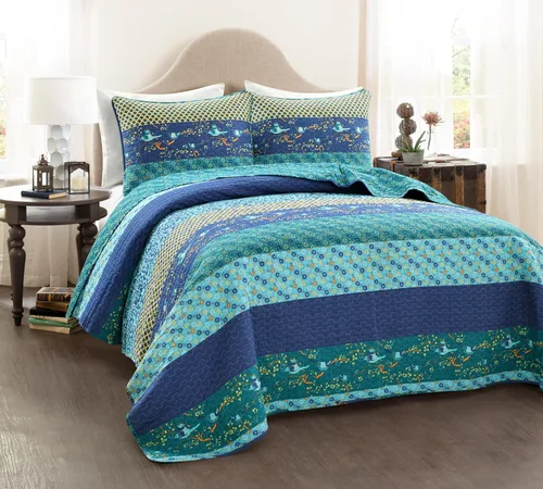 Miniatura 8 de Lush Decor Royal Empire - Juego de edredón reversible de algodón, juego de ropa de cama de 3 piezas a rayas, patrones bohemios llamativos