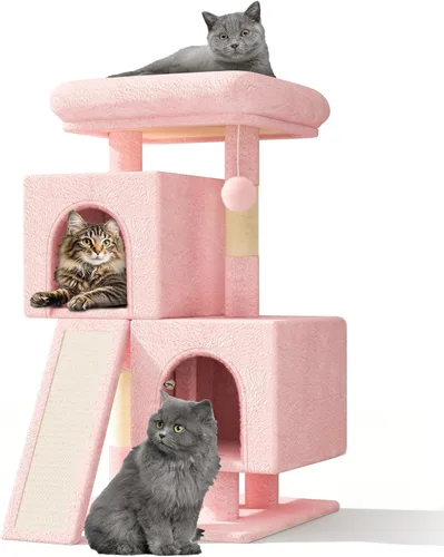Athena Collection Árbol pequeño para gatos, moderna torre de árbol para gatos de 34 pulgadas con poste rascador 2 plataforma de actividades de