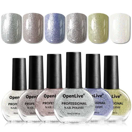 Miniatura 8 de OpenLive Juego de esmalte de uñas de gel de 10 ml, 6 colores con purpurina, rosa, rojo, rosa brillante, morado intenso, serie de esmalte de uñas