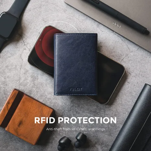 Miniatura 6 de VULKIT Cartera con tarjetero para hombre, con cierre magnético, bloqueo RFID, billetera de cuero triple, marino, Moderno