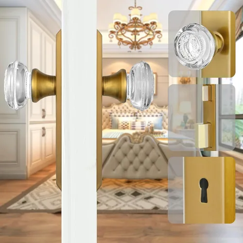 Miniatura 3 de Juego de cerradura de embutir ToPToToo para puerta interior, pomos de puerta de vidrio con cerradura, reemplazo de perilla de puerta estilo antiguo