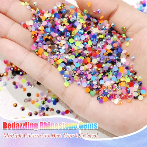 Miniatura 7 de FULZTEY Kit de diamantes de imitación de resina para deslumbrar 24 colores, gemas de uñas de parte trasera plana de 0.118 pulgadas (0.118 in), gema