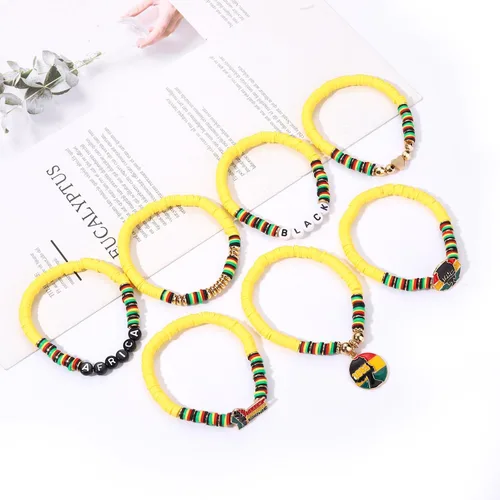 Miniatura 7 de Juego de pulseras de playa para mujer Pulseras de amistad con arco iris apilables, pulseras de arcilla Heishi, pulseras elásticas hechas a mano