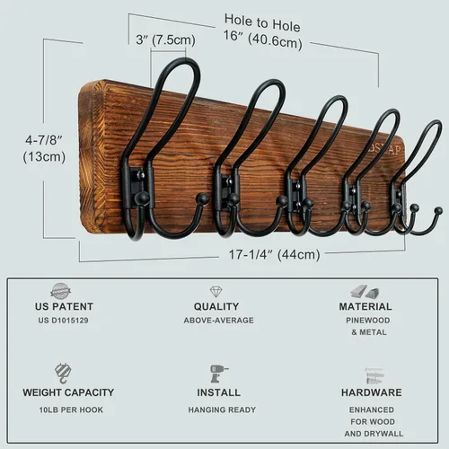 Miniatura 5 de Dseap Perchero de Pared Montado - Perchero Resistente de Granja Rústico de Pared con 5 Ganchos de Alambre para Ropa, Sombrero, Chaqueta, Toalla