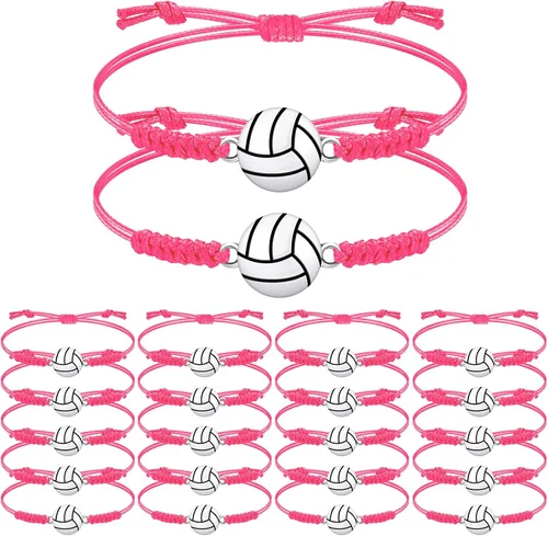 Miniatura 43 de 20 pulseras de voleibol ajustables, cuerda trenzada con dije de voleibol para niñas, mujeres, hombres, adolescentes, la mayoría de jugadores