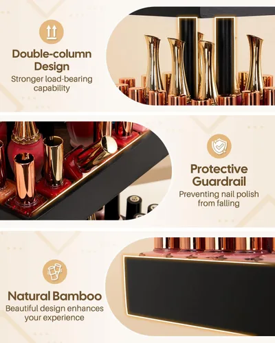 Miniatura 4 de Homde Organizador de esmalte de uñas para 86-123 botellas, soporte giratorio de 360 grados para esmalte de uñas, estante de almacenamiento para Negro