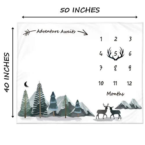 Miniatura 5 de Manta Milestone para bebé niño – Manta mensual de bebé, seguimiento del crecimiento para recién nacido, decoración de guardería de bosque, tema