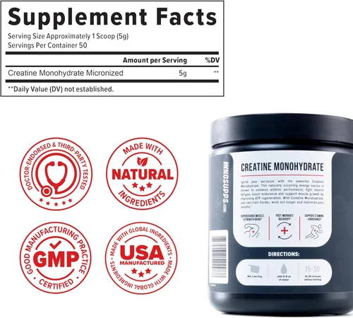 Miniatura 4 de InnoSupps Polvo de monohidrato de creatina, polvo de creatina micronizada pura para fuerza, crecimiento muscular y recuperación, de confianza