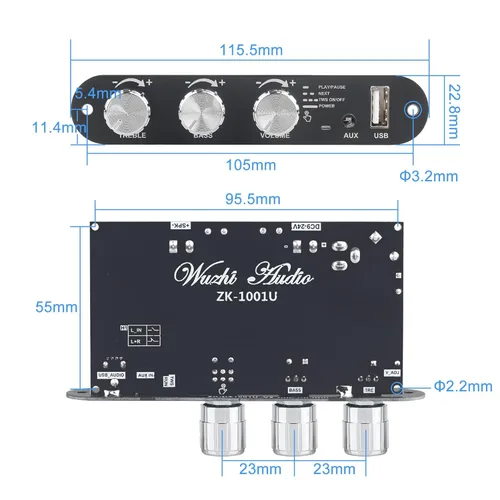 Miniatura 6 de 2 unidades de placa de amplificador mono ZK-1001U con TWS, salida de potencia de 100 W, amplificador para vehículos con entrada de voltaje amplio