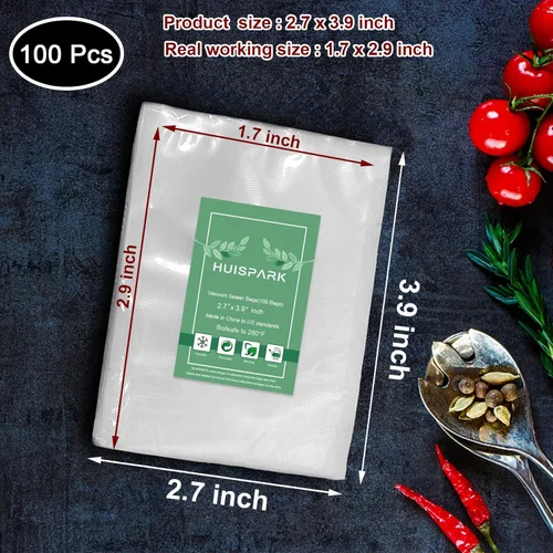 Miniatura 2 de Bolsas selladoras al vacío, 7 cm*10 cm, 100 piezas, diseño precortado de alta resistencia, grado comercial, bolsa sellable para alimentos apta