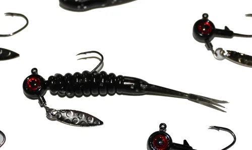 Juego de 25 piezas de cabeza de plantilla y plástico con hojas - Paquete completo para atrapar cangrejos, bluegill, graves y más Double Catch Fishing