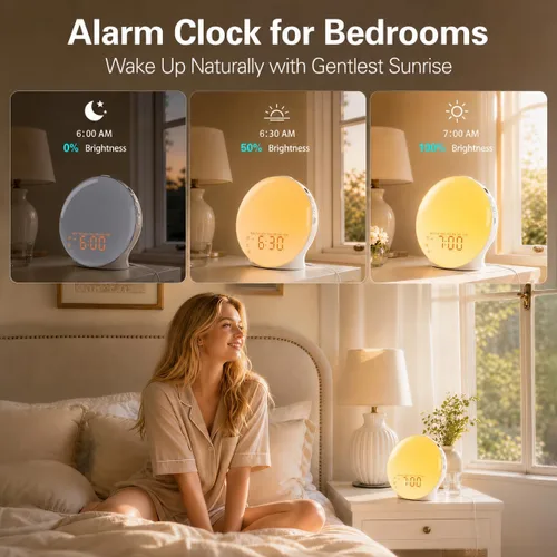 Miniatura 2 de Reloj Despertador de Luz de Amanecer para Dormitorio, 17 Luces Nocturnas, Máquina de Sonido con Altavoz Bluetooth de 5W, 25 Sonidos Relajantes
