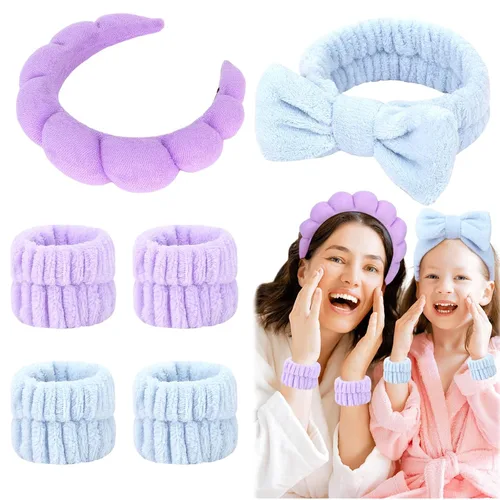 Miniatura 14 de 6 Piezas Diademas Esponjosas para Spa y Muñequeras, Beige, Diadema para Lavar la Cara y Cuidado de la Piel, Diadema Absorbente para Ducha, Yoga