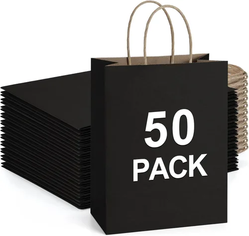 BagDream 50 bolsas de regalo de 8 x 4.25 x 10.5 pulgadas, bolsas de regalo de papel kraft con asas a granel para compras, bodas, recuerdos de