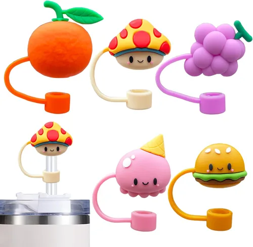 Miniatura 8 de 5 tapas de pajita para vaso Stanley, tapa de silicona con lindos animales para vaso Stanley de 30 y 40 oz con asa, puntas de pajita reutilizables a