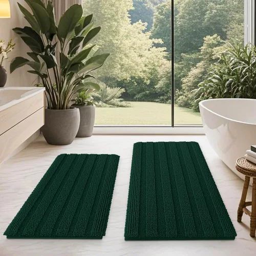 Miniatura 50 de ACCUMTEK - Juego de alfombras de baño a rayas beige de 3 piezas, ultrasuaves, antideslizantes de chenilla, alfombras de baño mullidas y absorbentes