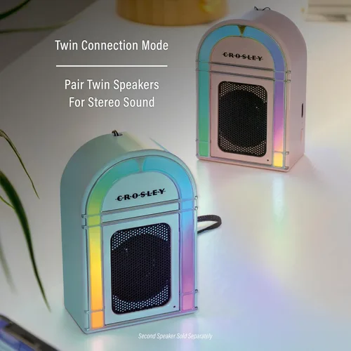 Miniatura 5 de Crosley CR3046A-AB Mini Jukebox Altavoz Bluetooth portátil con luces LED y micrófono, azul aguamarina Azul Aqua