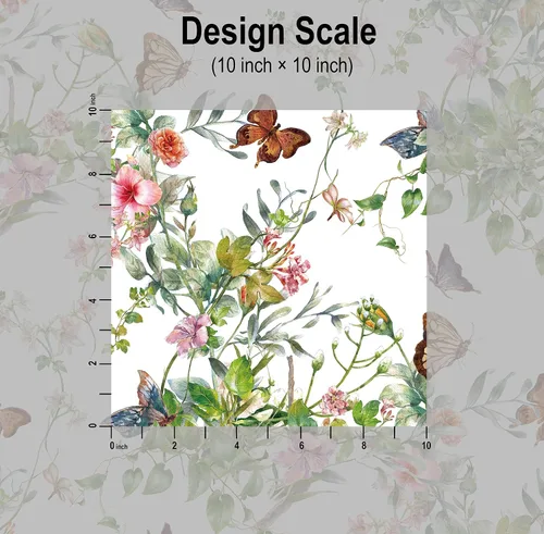 Miniatura 7 de Blooming Wall DPYA24 - Papel tapiz removible con diseño de arbustos de flores silvestres de primavera con mariposa alrededor de despegar y pegar