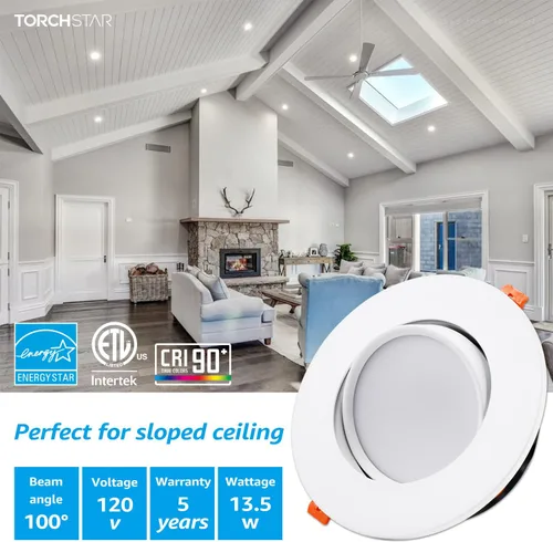 Miniatura 5 de TORCHSTAR Gimbal LED empotrable de 6 pulgadas con caja de conexiones hermética, 13.5 W 800 lm, CRI90+, luces de techo direccionales giratorias Luz