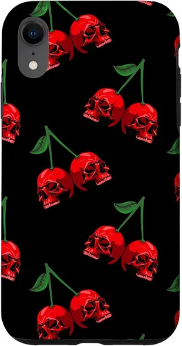 Miniatura 25 de Cute Cherry Skull Pattern Red Scary Skulls Black Background Case for iPhone 17