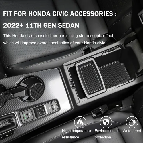 Miniatura 3 de Accesorios para Honda Civic 2022 2023 2024 2025 2026 11ª Generación Sedán Inserto de Portavasos Forro de Consola Central Alfombrillas de Ranuras