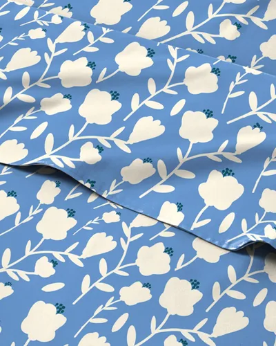 Miniatura 11 de Sábanas con patrón de puntos azules, 1 sábana encimera, 1 sábana bajera y 1 funda de almohada con bolsillos profundos, ropa de cama con estampado