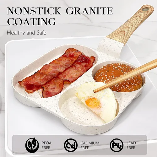 Miniatura 2 de GiPP Sartén de cerámica antiadherente para huevos, sartén dividida 3 en 1 para tortilla de desayuno, 7.9 pulgadas con mango resistente al calor