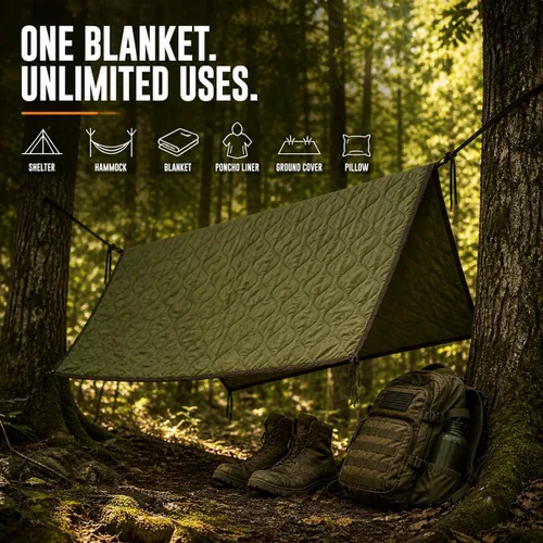 Miniatura 4 de USGI Industries Manta militar Woobie Manta de campamento con aislamiento térmico, forro de poncho Grande, portátil, aislante, resistente al De