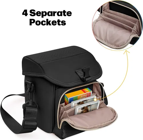 Miniatura 2 de Bolsa bandolera para cámara compatible con Polaroid Now 2ª/3ª cámara instantánea, bolsa cruzada con correa ajustable, color negro