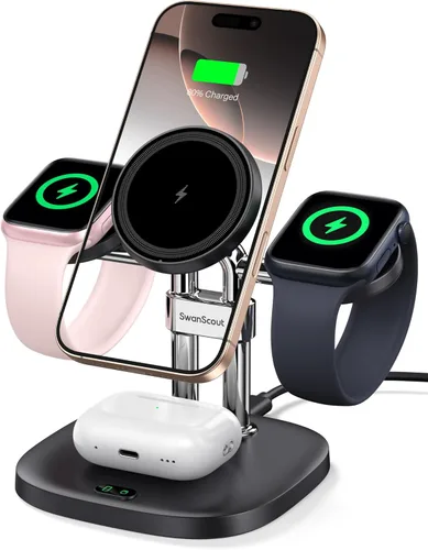 Cargador rápido dual para Apple Watch 11, soporte de cargador inalámbrico magnético para iPhone Air/17 Pro Max/17 Pro/17/16/15/14, estación de carga
