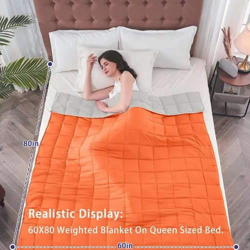 Miniatura 2 de Yescool - Manta con peso para adultos (20 libras, 60 x 80 pulgadas, naranja), manta de enfriamiento pesada para dormir, 190-210 libras, manta