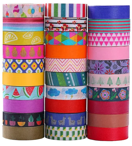 MPOPUUL Ninico - Juego de 30 rollos de cinta washi de 0.394 in de ancho, diseño colorido de flores, cinta adhesiva decorativa para manualidades,