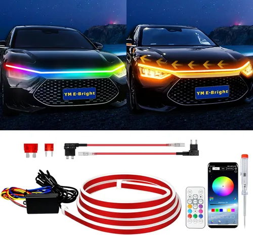 Miniatura 9 de YM E-Bright Tira de luz LED para capó exterior, impermeable, flexible, DRL, dinámico, para arranque, luces de circulación diurna para automóvil