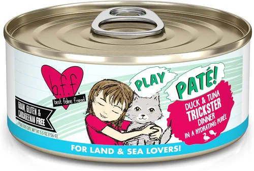 Weruva B.F.F. Play - Best Feline Friend Paté Lovers, Aw Yeah!, Trickster de pato y atún con pato y atún, lata de 5.5 onzas (paquete de 8)