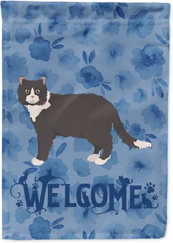 Miniatura 298 de Caroline's Treasures CK4813CHF - Bandera de bienvenida con gato abisinio azul, manga grande, para porche, para colgar en la pared, poliéster