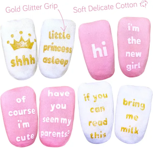 Miniatura 3 de Juego de calcetines de regalo para bebé niña regalo único para bebé o recién nacido para ella 4 pares de bonitas citas en caja de regalo
