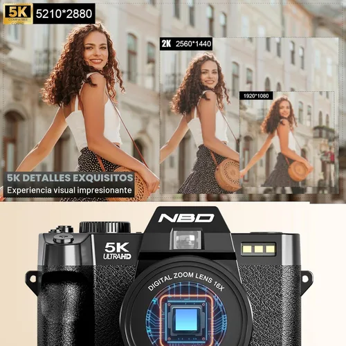 Miniatura 3 de NBD Cámaras digitales 5K para fotografía – Cámara de viaje con zoom de 16X con pantalla abatible de 180°, cámaras de vlogging de 64MP para YouTube