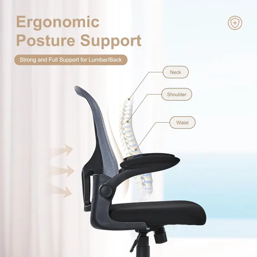Miniatura 5 de HOOOWOOO Silla de oficina en casa de malla con reposabrazos abatible, silla de escritorio ergonómica moderna con soporte lumbar, respaldo Azul