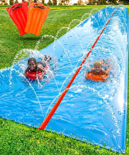 Miniatura 9 de JAMBO MEGA - Tobogán acuático de 30 pies x 82 pulgadas y 2 bodyboard modelo actualizado, extra largo extra ancho para niños, tobogán acuático