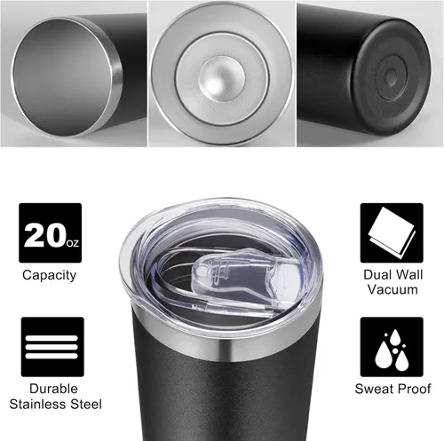 Miniatura 6 de VEGOND - Vaso delgado de acero inoxidable de 20 oz con aislamiento al vacío con tapa y pajita, taza de café de doble pared, taza de viaje