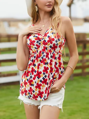 Miniatura 3 de iGENJUN Camiseta sin mangas de bambú de verano para mujer, ajuste holgado, cuello en V, floral, babydoll