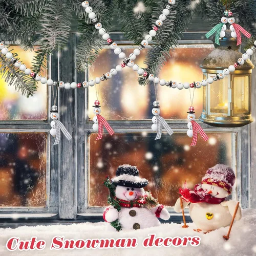 Miniatura 6 de 180 cuentas de madera de muñeco de nieve de Navidad, cuentas de madera de invierno, cuentas redondas de madera de búfalo de Navidad, cuentas