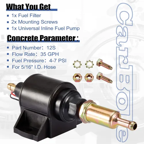 Miniatura 2 de CarBole Bomba de combustible eléctrica de 4-7 PSI, bomba universal de gasolina y diésel en línea de baja presión de 12V compatible con carburadores