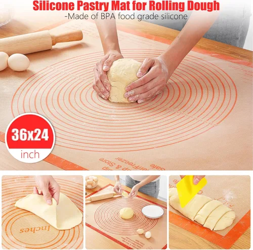 Miniatura 3 de Tapete de silicona extra grande de 34 x 26 pulgadas, alfombrillas antiadherentes para hornear con medidas, ideal para enrollar masa, pasteles