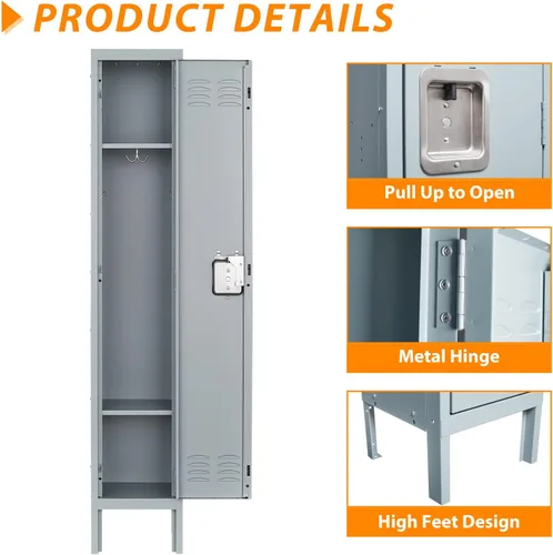 Miniatura 5 de Casillero de Metal para el Hogar, Vestidor, Gimnasio, Casilleros de Almacenamiento de Acero de 65.98" para Empleados, Gabinete con Cerradura con 1