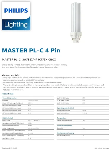 Miniatura 6 de Philips 230359 Energy Saver PL-C - Bombilla fluorescente compacta de 13 vatios