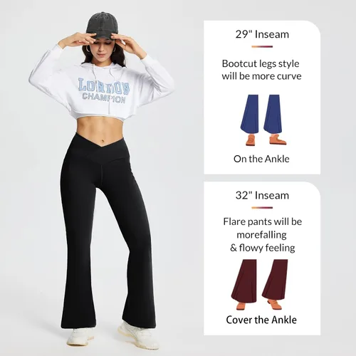 Miniatura 4 de BALEAF Leggings acampanados para mujer, pantalones de yoga cruzados a la moda, cintura alta, casuales, con bolsillos