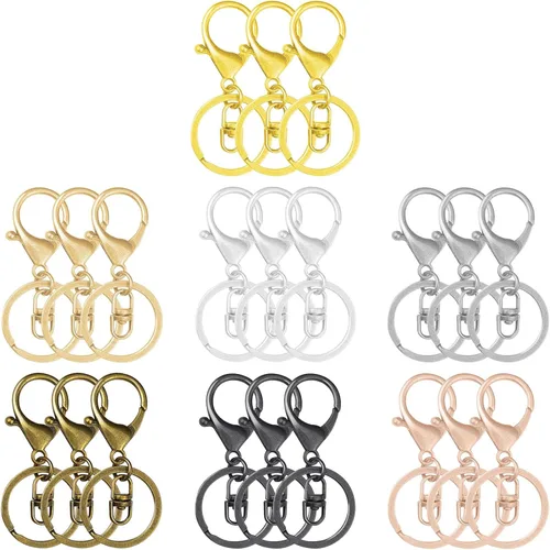 28 cierres de pinza de langosta para llaveros, cierres giratorios de 7 colores, ganchos de metal con anillos divididos planos, clips de gatillo