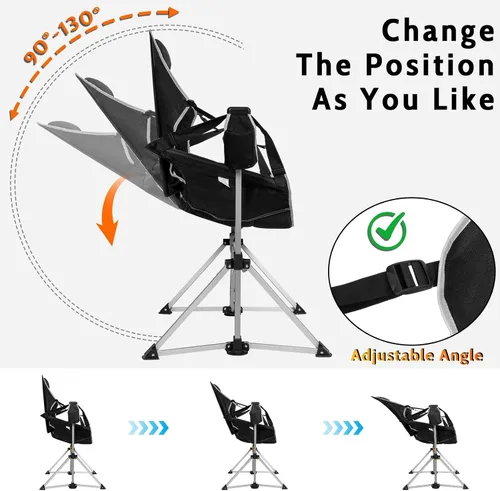 Miniatura 3 de Romswi 1 silla hamaca de aluminio, silla plegable portátil de gran tamaño con respaldo y asiento ajustables, soporta 440 libras para exteriores