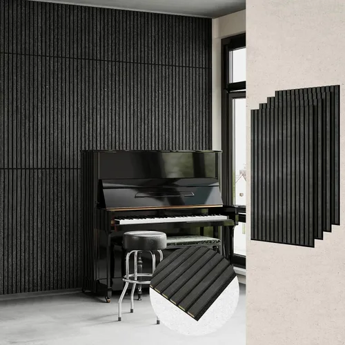 MISSDAY Paneles de pared acústicos de listones de madera, 4 paquetes de 47.2 x 23.6 pulgadas, panel insonorizado negro natural para decoración de